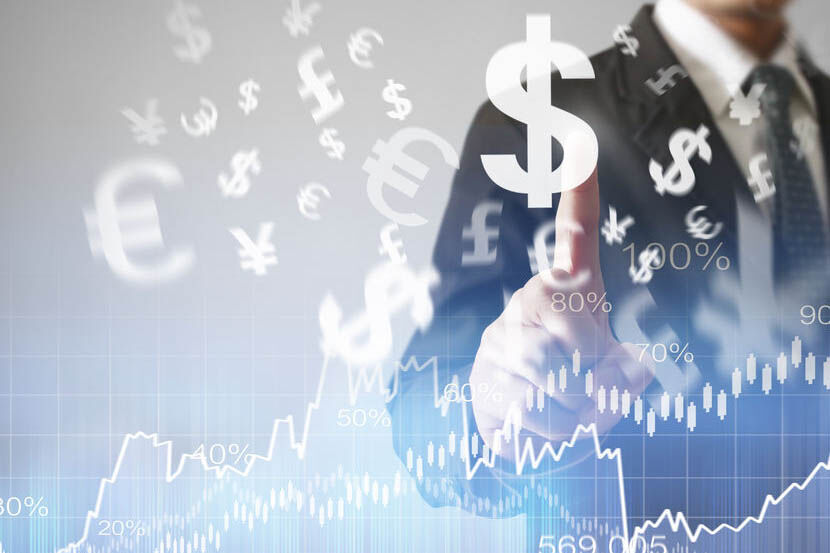 51269491 - businessman with financial symbols coming from hand